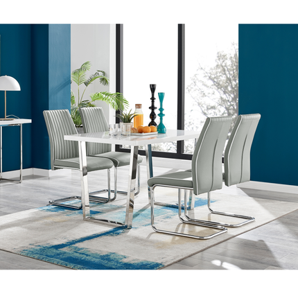 Dunloe - White High Gloss Dining Table & 4 Elba Chairs