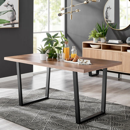 Kerry - Large Dark Oak Wood Effect Dining Table & Halle Light Grey Fabric Dining Chairs