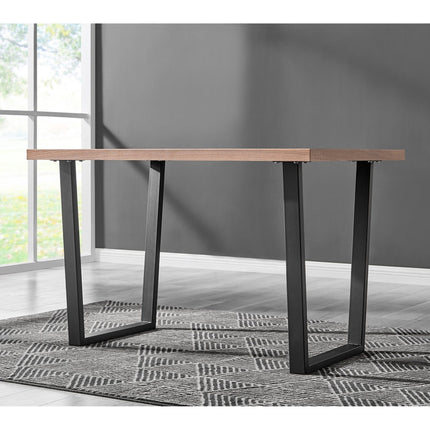 Kerry - Large Dark Oak Wood Effect Dining Table & Halle Light Grey Fabric Dining Chairs