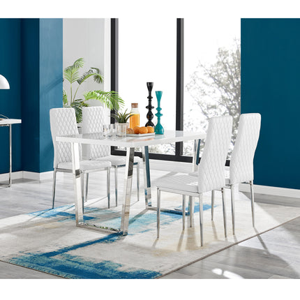 Dunloe - White High Gloss Dining Table & 4 Studio Chairs