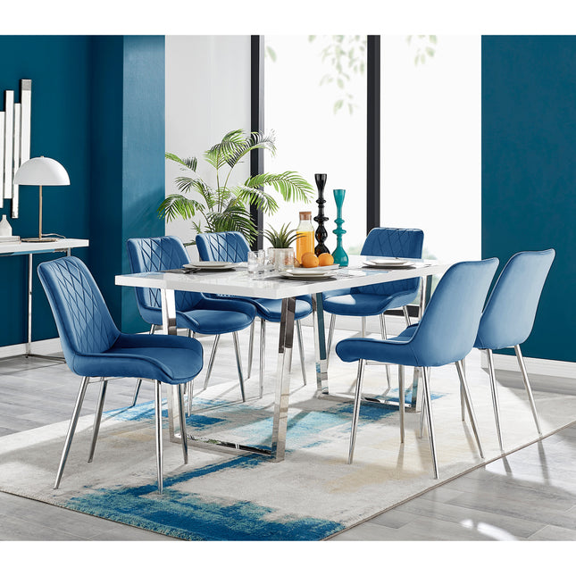 Dunloe - Large High Gloss White Dining Table & Navy Blue Maya Chairs
