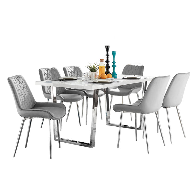 Dunloe - Large High Gloss White Dining Table & Grey Maya Chairs