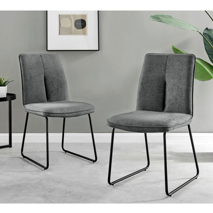 Storm - Marble Effect Round Dining Table & 4 Halle Charcoal Fabric Dining Chairs