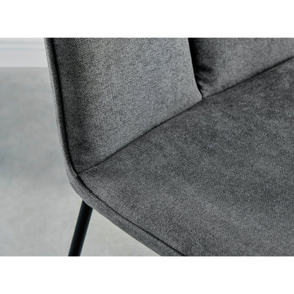 Storm - Marble Effect Round Dining Table & 4 Halle Charcoal Fabric Dining Chairs