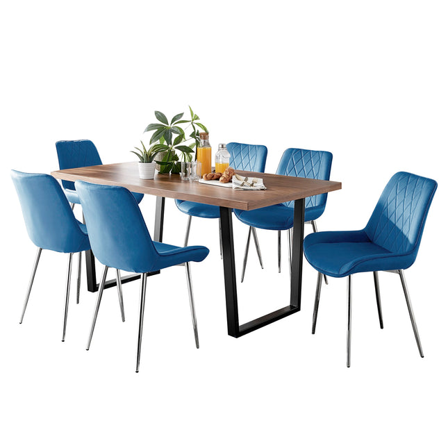 Kerry - Large Dark Oak Wood Effect Dining Table & Maya Blue Velvet Dining Chairs