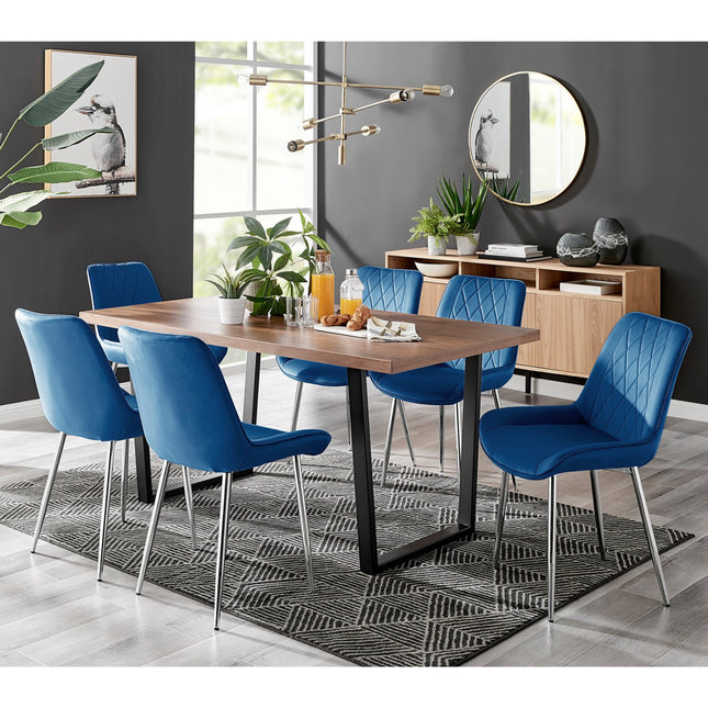 Kerry - Large Dark Oak Wood Effect Dining Table & Maya Blue Velvet Dining Chairs