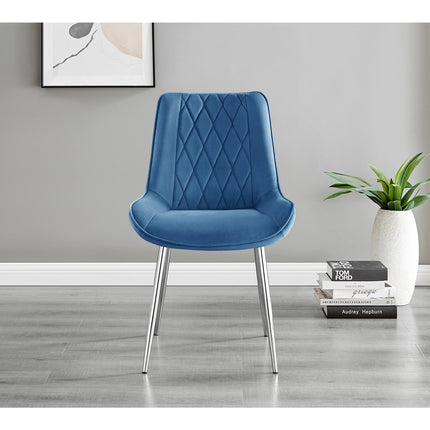 Maya - Navy Blue Velvet Chrome Leg Luxury Dining Chair