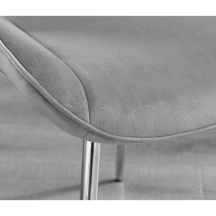Mini Chrome Pod - High Gloss White Dining Table & 4 Maya Grey Velvet Chrome Leg Luxury Dining Chair