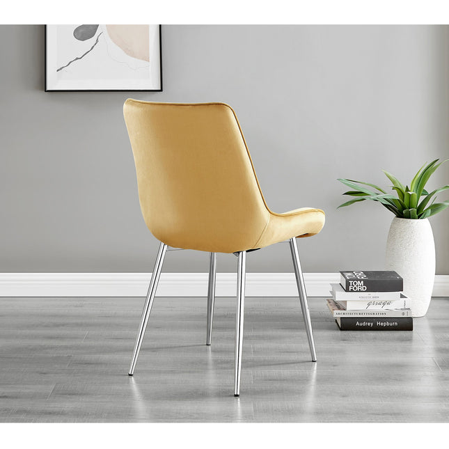 Maya - Mustard Velvet Chrome Leg Luxury Dining Chair