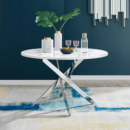 Palma - White Marble High Gloss Effect Chrome Leg Table