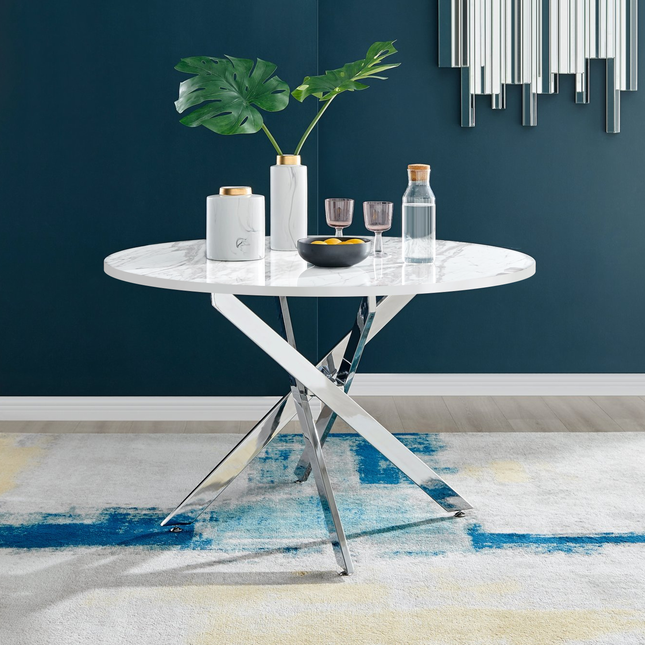 Palma - White Marble High Gloss Effect Chrome Leg Table