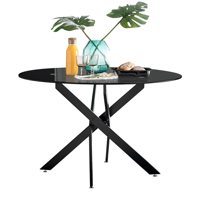 Palma - Black Tempered Glass Black Leg Table Round Dining Table