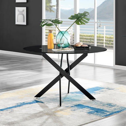 Palma - Black Tempered Glass Black Leg Table Round Dining Table