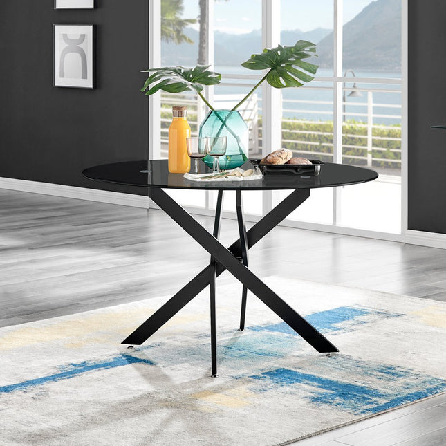Palma - Black Tempered Glass Black Leg Table Round Dining Table