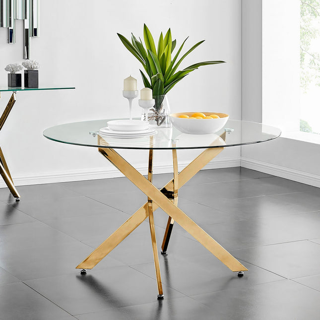 Palma - Tempered Glass Gold Leg Table Round Dining Table