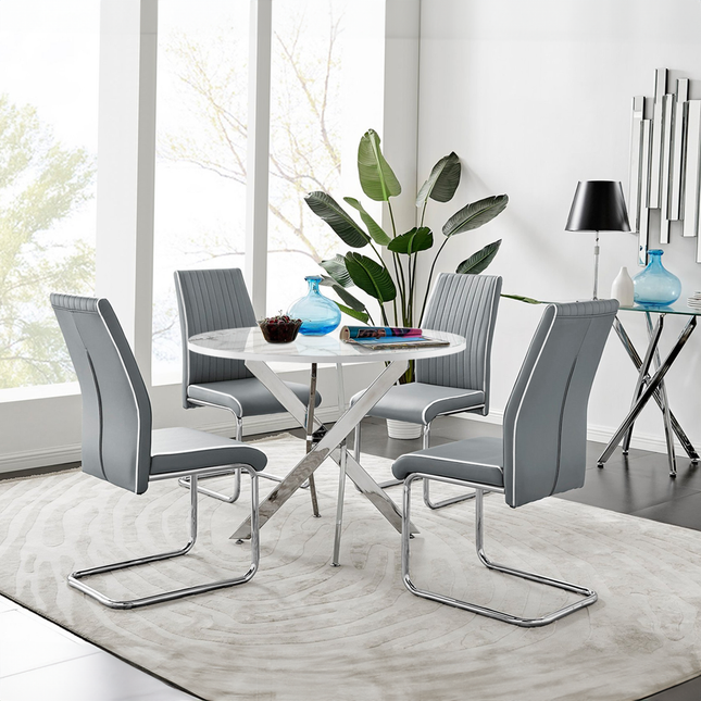 Palma - White Marble High Gloss Effect Chrome Leg Table & 4 Elba Grey Chairs