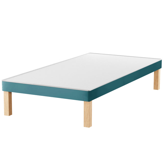 HL - Midnight Blue Plush Velvet Single Divan Base with Wooden Legs ( 3ft )