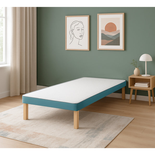 HL - Midnight Blue Plush Velvet Single Divan Base with Wooden Legs ( 3ft )