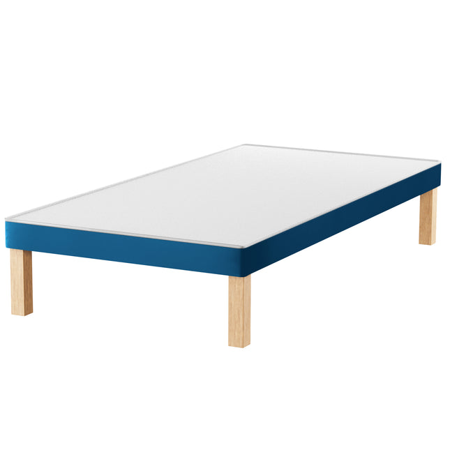 HL - Parliament Blue Plush Velvet Single Divan Base with Wooden Legs ( 3ft )