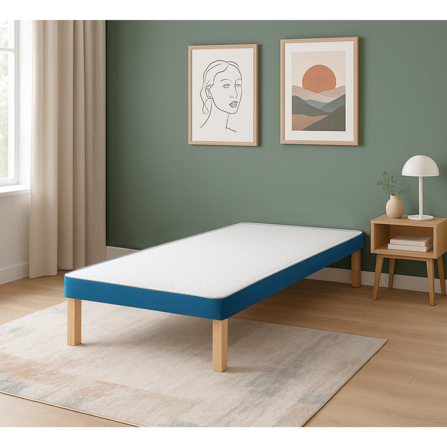 HL - Parliament Blue Plush Velvet Single Divan Base with Wooden Legs ( 3ft )