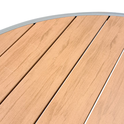 Tanya Bistro Set – Close-up view of the table's light wood and metal elements, showcasing the detailed craftsmanship and sleek design of this modern garden furniture set, perfect for outdoor dining or relaxation