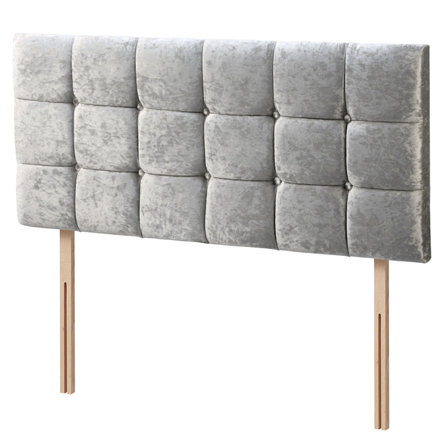 Crushed Velvet - Cubed Buttoned King Size Headboard (5ft)