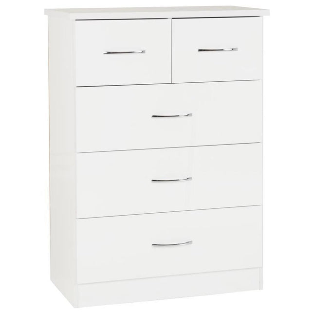 Nevada 5 Drawer Chest White 2 over 3