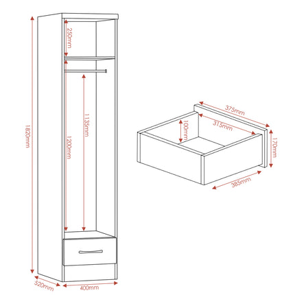 Nevada 1 Door Wardrobe Grey
