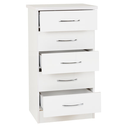 Nevada 5 Drawer Narrow Chest White