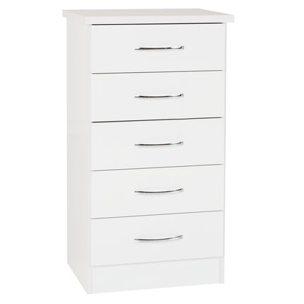 Nevada 5 Drawer Narrow Chest White