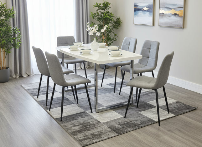 Dunloe - Large White High Gloss Dining Table &  Grey Helsinki Chairs