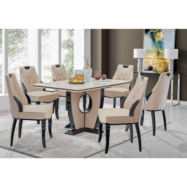 Clifton - Large Stone Marble Dining Table & 6 Carrera Chairs