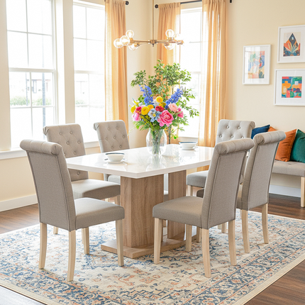 Detroit High Gloss White Top Sonoma Table & Venice Beige Dining Chairs