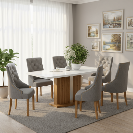 Detroit High Gloss White Top Sonoma Table & Paris Dining Chairs