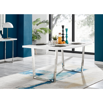 Dunloe - Large High Gloss White Dining Table & Grey Maya Chairs