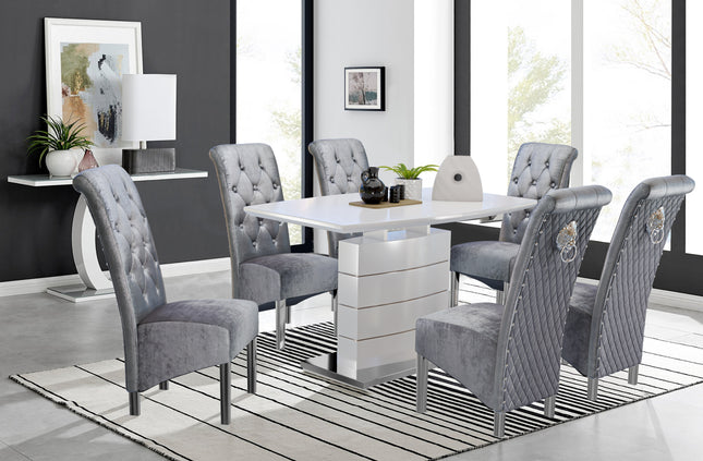 Levi - White High Gloss Extending Dining Table & Emma Grey Chairs