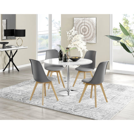 Jumbo Chrome Pod - High Gloss White Dining Table & 4 Arlo Grey Chairs