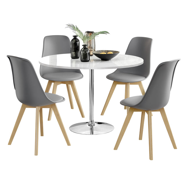 Jumbo Chrome Pod - High Gloss White Dining Table & 4 Arlo Grey Chairs