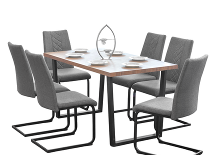 Kerry - Large Dark Oak Wood Effect Dining Table & Hugo Grey Fabric Dining Chairs