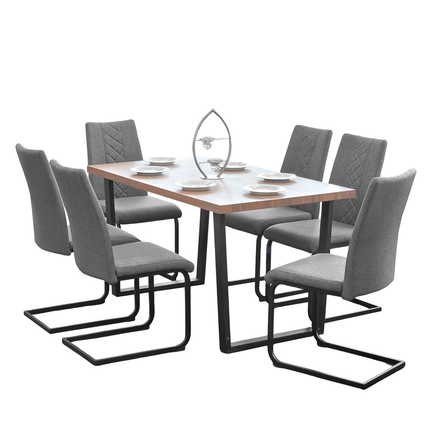 Kerry - Large Dark Oak Wood Effect Dining Table & Hugo Grey Fabric Dining Chairs