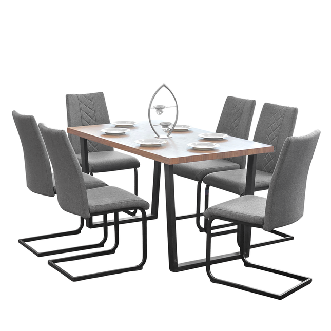 Kerry - Large Dark Oak Wood Effect Dining Table & Hugo Grey Fabric Dining Chairs