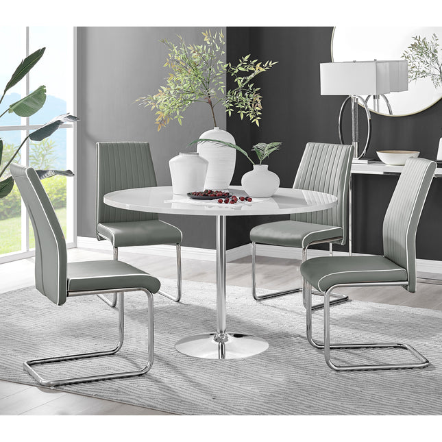 Jumbo Pod White Dining Table & 4 Grey Elba Chairs