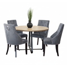 Santorini - Modern Brown Wood Effect Round Dining Table & 4 Hilton Grey Dining Chairs