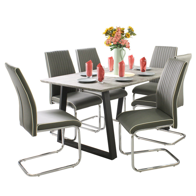 Shannon - 6 Seat Large Stone Effect Dining Table & Grey Elba Chairs