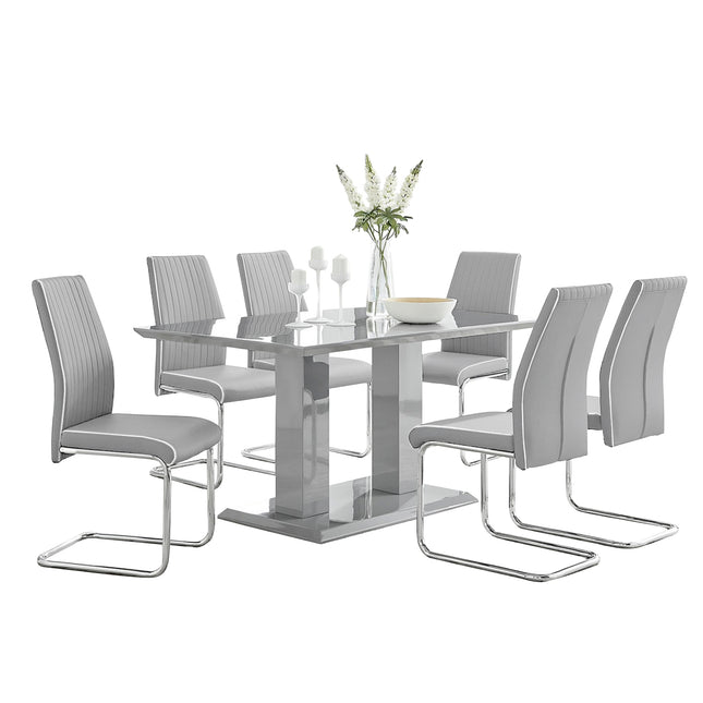 Atlanta Grey Modern High Gloss Dining Table & Elba Chairs