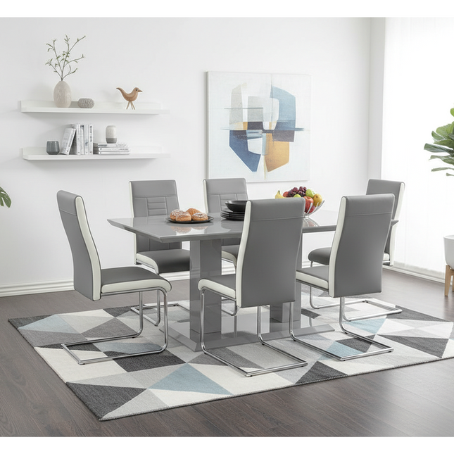 Atlanta - Grey Modern High Gloss Dining Table & Finbar Grey Chairs