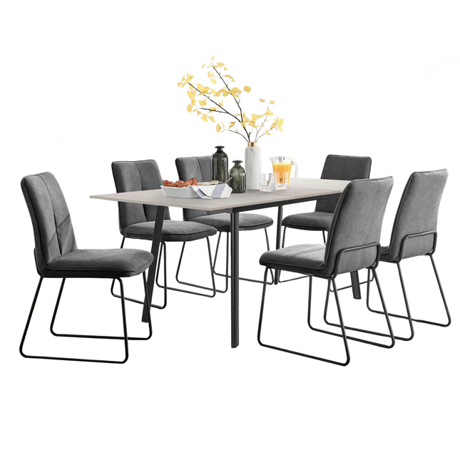 Avery - Extending Dining Table & Halle Charcoal Fabric Dining Chairs