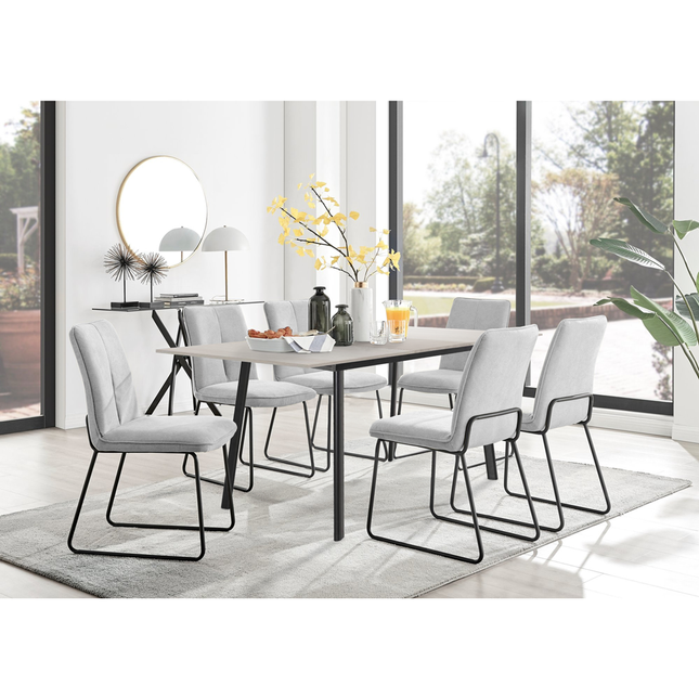 Avery - Extending Dining Table & Halle Light Grey Fabric Dining Chairs