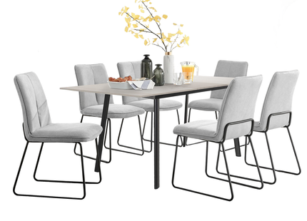 Avery - Extending Dining Table & Halle Light Grey Fabric Dining Chairs
