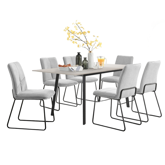Avery - Extending Dining Table & Halle Light Grey Fabric Dining Chairs